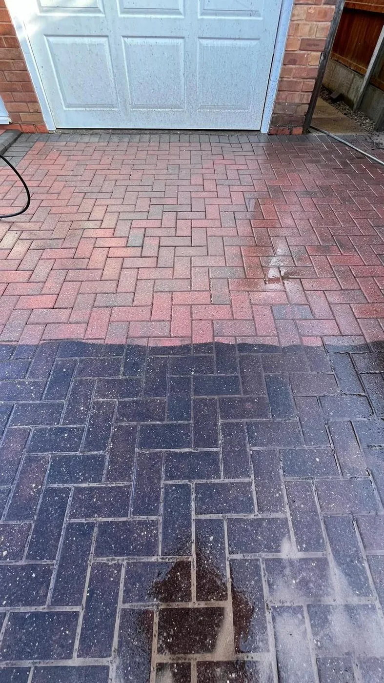 A beautifully clean block-paved driveway after professional jet washing in Bromsgrove