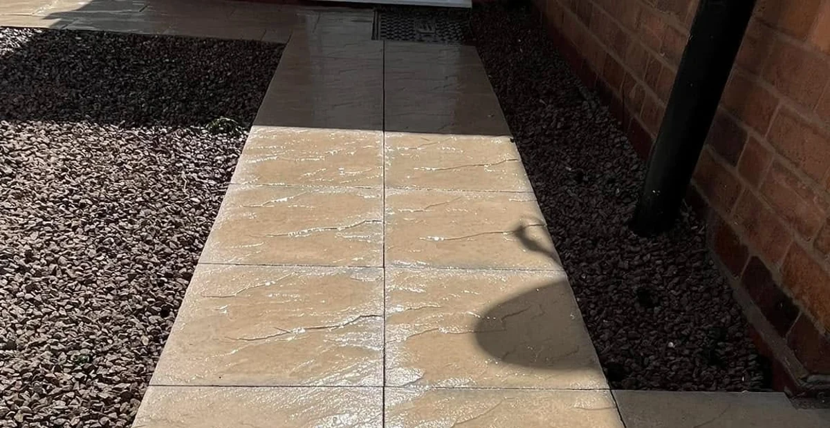 Freshly cleaned garden path after jet washing in Bromsgrove